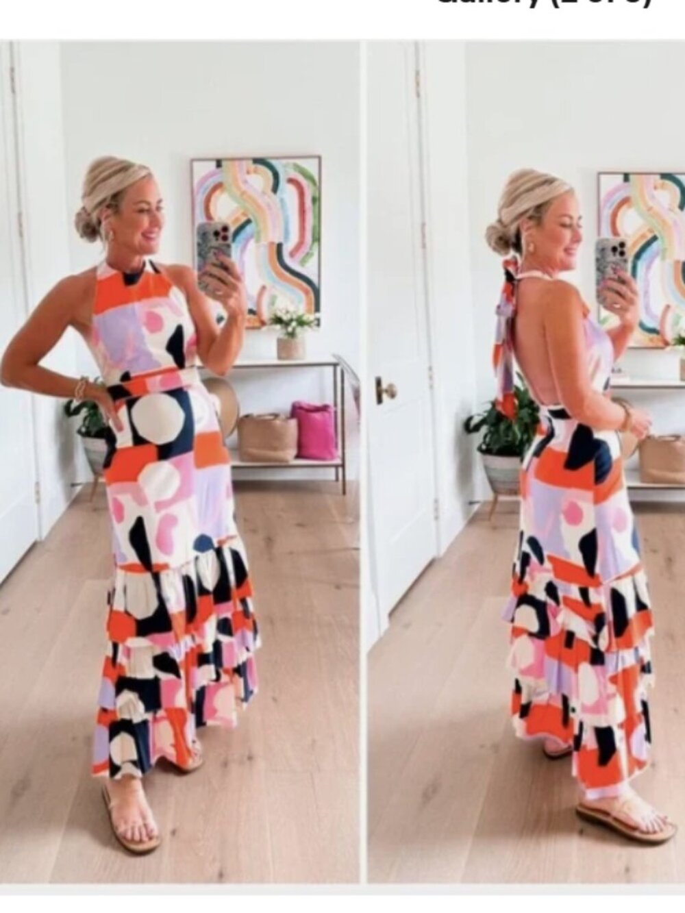 NWT Gianni Bini Andrea Multicolor Abstract Halter Maxi Cotton Dress Size 10